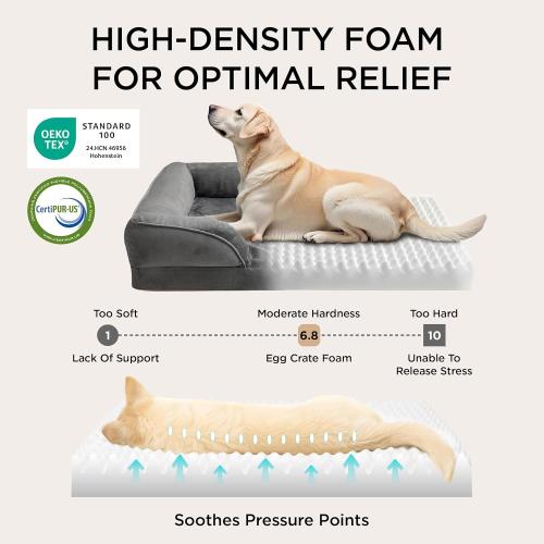 Bedsure Orthopedic Dog Beds Large Sized Dog - Washable Large Dog Cat Bed Waterproof, Comfort Dogs Couch Sofa with Washable Removable Cover, Pet Bed with Nonskid Bottom, Dark Grey, 35