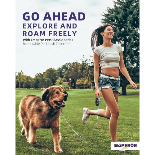 Emperor Pets 26 ft Retractable Dog Leash - Heavy Duty Retractable Pet Leash with Anti-Slip Grip - Reflective Dog Leash Tape for Medium to Large Dogs up to 100 lbs -GY26