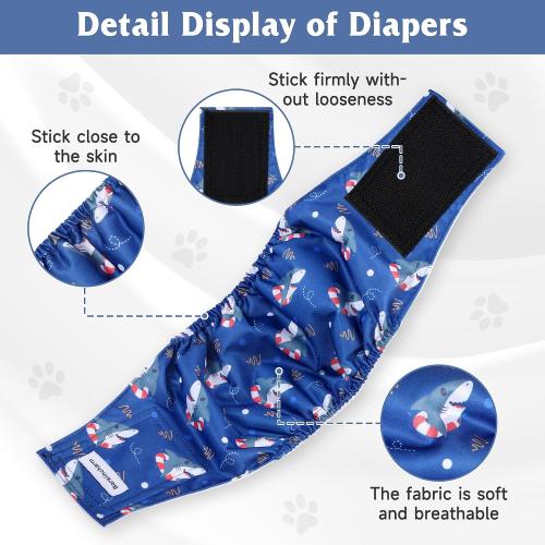 5 Pack Dog Diapers Male, High Absorbing Dog Wraps, Belly Bands for Male Dogs with Incontinence or Frequent Urination, Washable Doggie Diapers Fish L