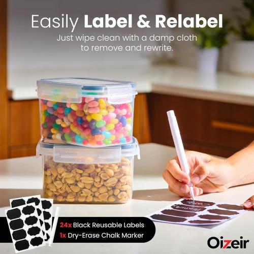 Airtight Food Storage Containers Set - Air Tight Pantry Storage Containers with Lids - Pasta Flour Sugar Cereal Containers - Storage Containers for Food - Kitchen Storage Container (Clear-24 Pack)