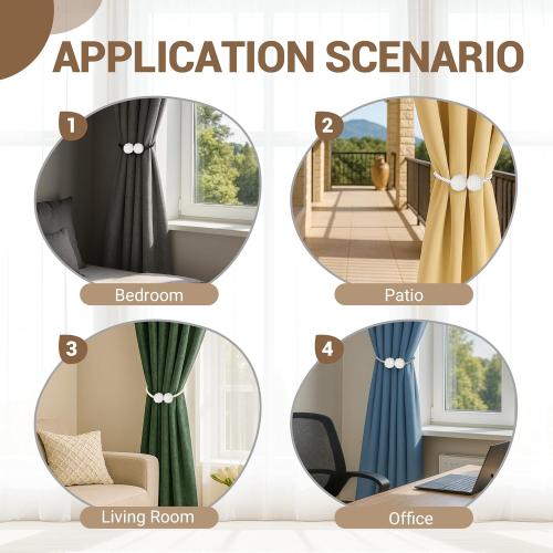 Hion Magnetic Curtain Tiebacks Golden 6 Pack, Curtain Tiebacks Buckles Holdbacks Holders Hooks Clip for Home Bedroom Office Decorative Thick or Thin Curtain