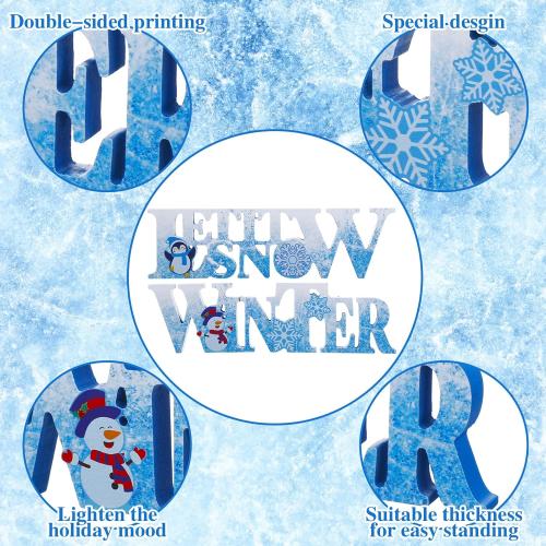 Jetec 2 Pieces Winter LED Snow Tabletop Centerpiece Table Snowflake Snowmen Wooden Sign Lighted Ornament for Snowflake Tiered Tray Decor Wonderland Christmas Party(Blue, White)