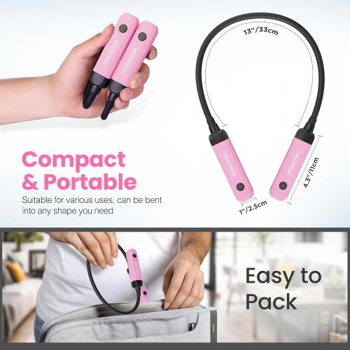 WORKPRO Rechargeable Neck Light for Hands-Free Lighting, 3 Brightness Levels 300 Lumens Neck Light, Bendable Silicone Arm, Great for Mechanics, Reading, Camping, DIY Projects, Crafting, Pink Ribbon