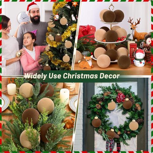 16 Pcs Velvet Christmas Ornaments Balls Set, 3.15 Christmas Tree Ornaments, Flocked Ornaments Neutral Decorative Hanging Ornaments for Xmas Tree Holiday Party Home Decor