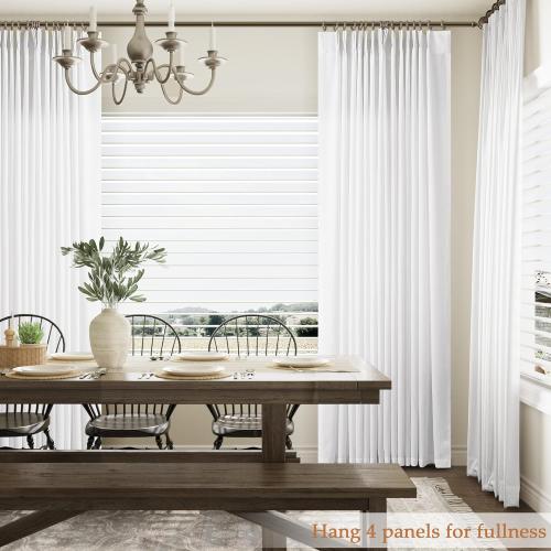 White Pinch Pleated Linen Curtains 96 Inches Long 2 Panels for Living Room Bedroom Cotton Light Filtering Semi Sheer 96 Inch Curtains Ceiling Floor Off White Pinch Pleat Drape with Hooks for Track