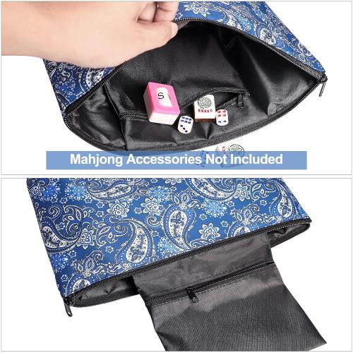 Empty Mahjong Bag,Thickened Blue Printed American Mahjong Set, Tiles Bag and Mahjong Racks&Pushers Drawstring Bag Included (Case Only)