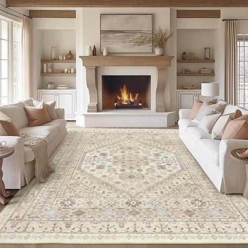 Cream / Beige zesthome 10x12 Area Rugs,Stain Resistant Washable Rug,Ultra-Thin Rugs for Living Room,Bedroom,Non-Slip Backing Home Decor Large Area Rug (Cream/Beige,10'x12')