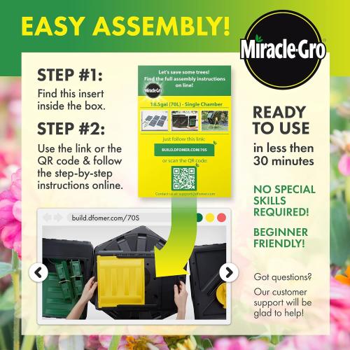 Miracle-Gro Compost Tumbler Single Chamber – Easy-Turn Composter Tumbler Outdoor for Fast Composting – Heavy-Duty Composting Bin with 1 Sliding Door (18.5 Gallon / 70 Liter)