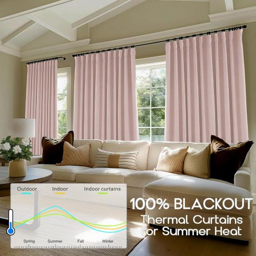 Cute Curtains for Nursery Girls Room,Kawaii Blackout Back Tab Black Out Vintage Princess Preppy Pink Linen Curtains 90 Inches Long 2 Panels Set for Teen Living Room Bedroom Dorm,Dusty Blush Pink