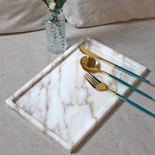 100% Natural Marble Serving Tray Luxury Marble Storage Tray for Home Decor Stone Tray for Bathroom/Kitchen/Vanity/Dresser,Plate Holder for Tissues, Candles, Towel