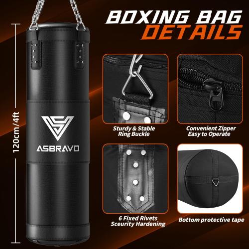 Punching Bag for Adults, 4ft Heavy Boxing Bag Set with 12 OZ Gloves for MMA Karate Kickboxing Boxing Home Gym Training - Unfilled