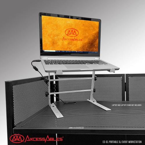 AxcessAbles Portable DJ Facade Booth with Black and White Lighting Scrims, Carry Cases | Standing DJ Table - 40 x 20 | DJ Controller Stand | Recording Mixer Stand | DJ Booth (ES-01)