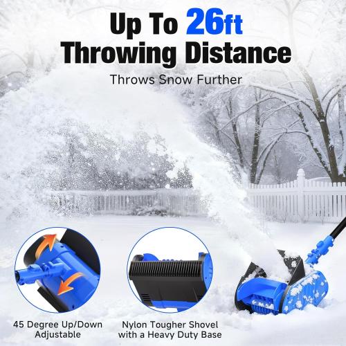 Electric Cordless Snow Shovel, 14.4-Inch | 24V | 5.0Ah Brushless Cordless Snow Blower with Battery and Charger, 26ft Throwing Distance, 5000RPM/Min, Snow Removal for Driveway/Steps/Patio/Sidewalk