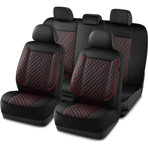 Black and Red Skechers Car Seat Covers,Piping Luxury Faux Seat Covers,Waterproof Anti Slip Car Seat Protector Full Set,Car Accessories Airbag Universal Fit for Most Cars,Vans,Trucks,SUV
