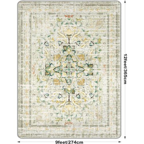 NORTHERN BROTHERS 9x12 Area Rug for Living Room - Boho Rug for Bedroom Dining Room Machine Washable Vintage Carpet Stain Resistant, Beige
