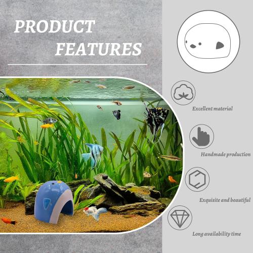 AnRui Ceramic Aquarium Decorations Cute Penguin Fish Tank Hideout Cave Aquarium Accessories Decor Ornaments for Cichlid, Small Fish, Shrimp to Play Hide Breed Habitat, Blue