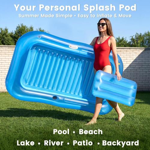 Inflatable Tanning Pool Lounger Float with Sprinkler, 77 x 48 XL Tanning Pool for Adults with Pillow & Cup Holder, 6 in 1 Suntan Tub Sunbathing Bed Pool Floats Adult for Backyard, Beach & Lake