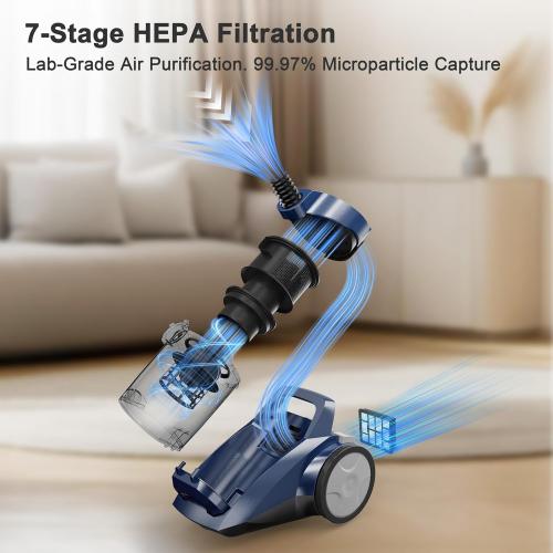 Sweepcent Canister Vacuum Cleaner 45KPa Power Bagless Canister Vacuums for Home with 5 Tools 4.5QT Dust Cup Double HEPA Filter Lightweight Multi-Surface Vacuum Cleaners for Carpet Hard Floor Pet Hair