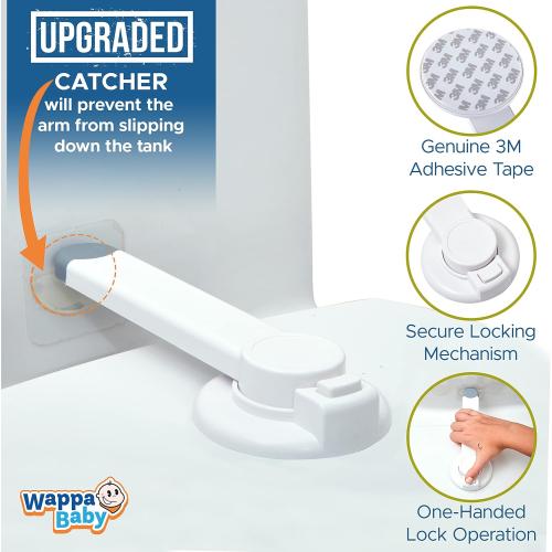 Baby Toilet Lock by Wappa Baby - 9L x 4W - Ideal Baby Proof Toilet Lid Lock - No Tools Needed Easy Installation with 3M Adhesive - Top Safety Toilet Seat Lock - Fits Most Toilets - White (1 Pack)