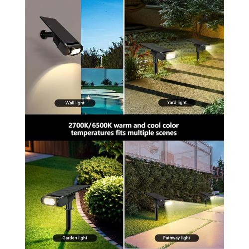 RGB Christmas Solar Spot Lights Outdoor, 12 RGB Color Modes Landscape Light Waterproof IP67 with Remote Control, 2-in-1 Color Changing RGB/Cool/Warm White for Yard Garden Garden (6 Pack)