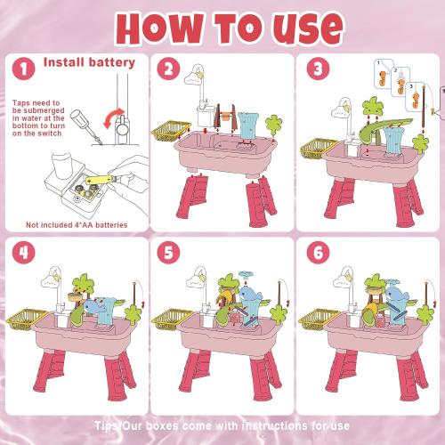 Color Pink Toddler Water Table with Automatic Water Cycle System, Water Table for Kids 4-8 Fishing Kitchen, Play Sink with Running Role-Play Sand for Kids Gift Toy (Pink)