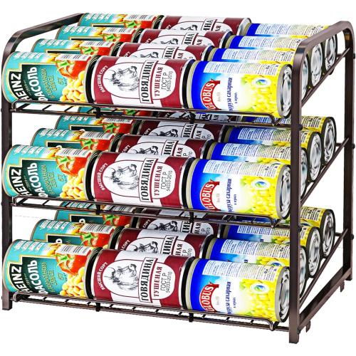 AIYAKA 3 Tier Stackable Can Rack Organizer–12.2 D x 16.6 W x 14.5 H,for food storage,kitchen cabinets or countertops,Storage for 36 cans,Bronze