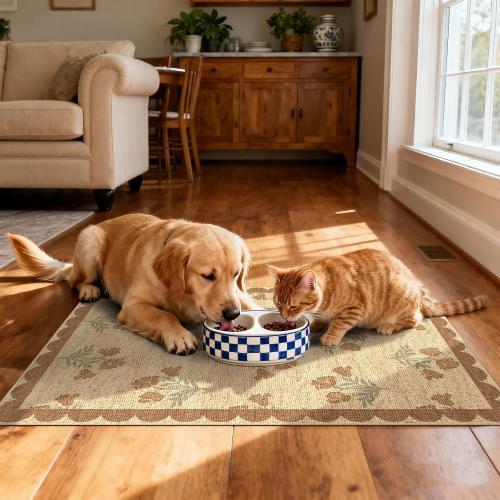Front Door Mat Indoor Outside Entrance 2x3 Tan Floral Scalloped Rug