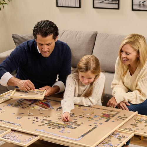Rotating Wooden Puzzle Board for with 6 Storage Drawers & Protective Cover – Jigsaw Puzzle Table - for Adults & Families Home Entertainment & Puzzle Building (1500 Piece Puzzle Board)