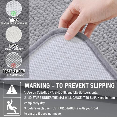 Bathroom Rugs 30 x 20, Ultra Soft Absorbent Chenille Bath Rugs, Non-Slip Rubber Backing, Machine Washable Bath Mats for Bathroom Floor, Tub and Shower, Home Decor Accessories, Grey