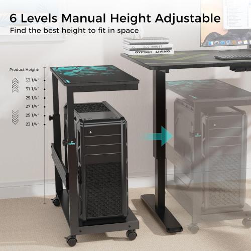 EUREKA ERGONOMIC PC Stand Height Adjustable Black | Height-adjustable 2-tier PC stand with wheels for ATX computer cases or printers, durable steel frame and smooth mobility