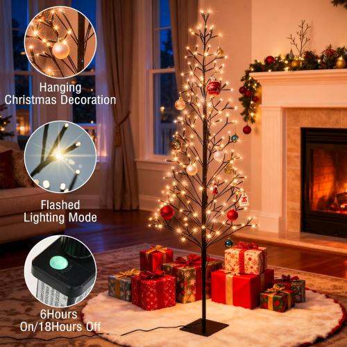 4.9 FT Christmas Outdoor Artificial Tree with Lights - 216 LED Pre Lit Christmas Decoration Tree Lights with Timer,Includes 27 LED Flashing Bulb,for Holiday Displays (Warm White)