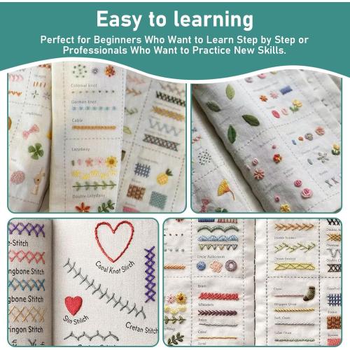 New Embroidery Stitch Book Kit for Adults & DIY Craft Lovers,Portable Embroidery Kit for Beginners Enthusiasts,Includes Guide to 106 Patterns with Tools & Tutorials and 86-Piece Sewing Tool Kit(1 Set)