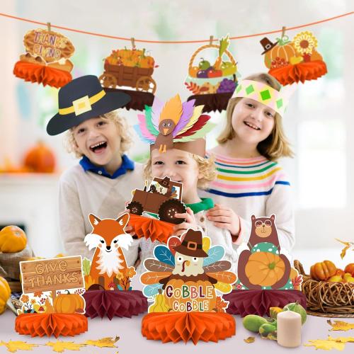 9PCS Premium Fall & Thanksgiving Party Decorations Set - Autumn Honeycomb Centerpieces, Table Toppers - Ideal as Fall Classroom Decorations, Thanksgiving Birthday Supplies & Autumn Party Decorations