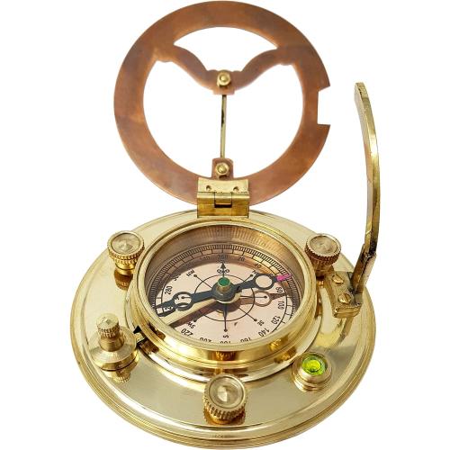 Brass Nautical - Antique Brass & Copper Sundial Compass, Sundial Clock in Box Gift Sun Clock Ship Replica Watch