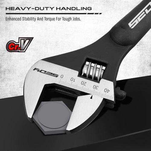 3-Piece Adjustable Spud Wrench Set, 10-inch, 12-inch, 16-inch, SAE and Metric Scale Marked, CR-V Steel with Black Oxide Finish