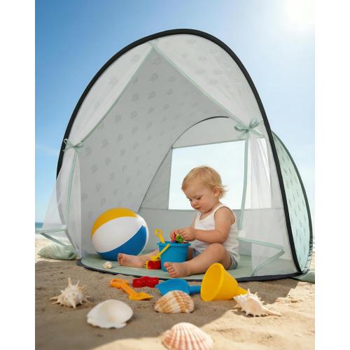 Baby Beach Tent, 2026 Upgrade Pop-Up UPF 50  Sun Protection with Mosquito Net Shelter Canopy Portable Outdoor Shade Summer Essentials for Babies Toddlers- Green Leaves
