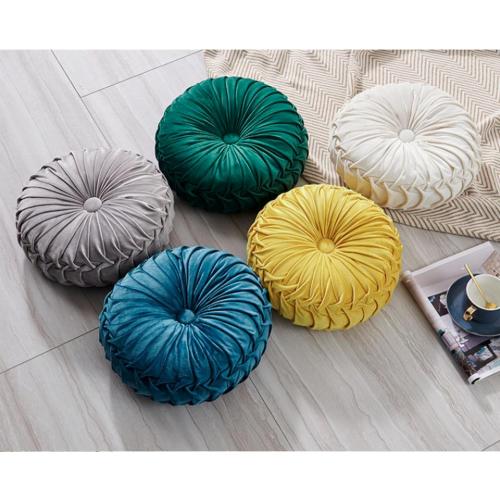 product New, damage box Round Throw Pillow Round Velvet Pillow Home Decoration Pleated Round Filled Pillow Cushion for Couch Chair Bedroom Car Floor (Dark Blue)