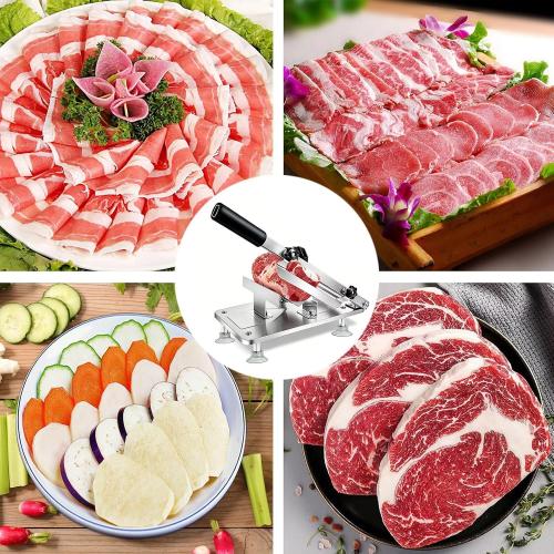 Manual Meat Slicer Frozen Meat Cutter Upgraded Stainless Steel Meat Cleavers Beef Mutton Roll Slicing Machine Vegetable Meat Slicer for Home Cooking Hotpot Shabu WG(Silver,17x7)