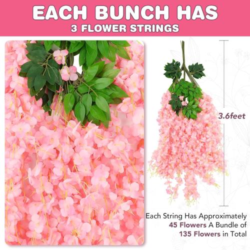 Wisteria Hanging Flowers,Fake Hanging Flowers,Wisteria artificiales Garland for Home Wedding Arch Floral Party Garden Ceremony Outdoor Decor, ( 3 bags)