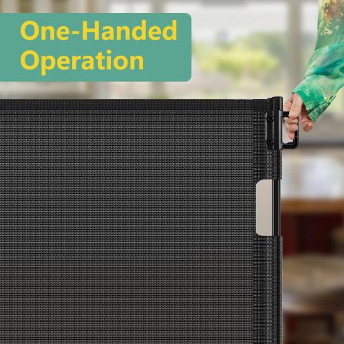 Reinforced 60 Wide Retractable Baby Gates with Upgraded Rods - Bottom Anti-Escape, 5 ft Mesh Baby Gate Retractable Dog Gate Indoor Pet Gate Retractable Stair Gate Outdoor Retractable Gate, Black