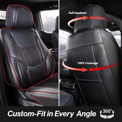 Coverland Custom Truck Car Seat Covers Front Seats for [2019-2026 RAM 2500, 3500 Crew Cab Front Bucket Seats Rear Whole Bench Seat] - Protector Water Resistant Leather Seat Cushion [Front-Black]