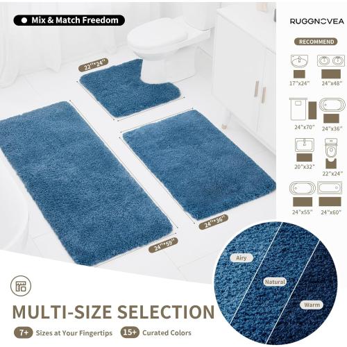 Bathroom Rugs Non Slip Washable 70x24, Ultra Thick Soft Microfiber Absorbent Bath Mats, High Density Foam Latex Non Slip Backing Bath Rugs, Fluffy Floor Carpet for Tub&Shower, Blue