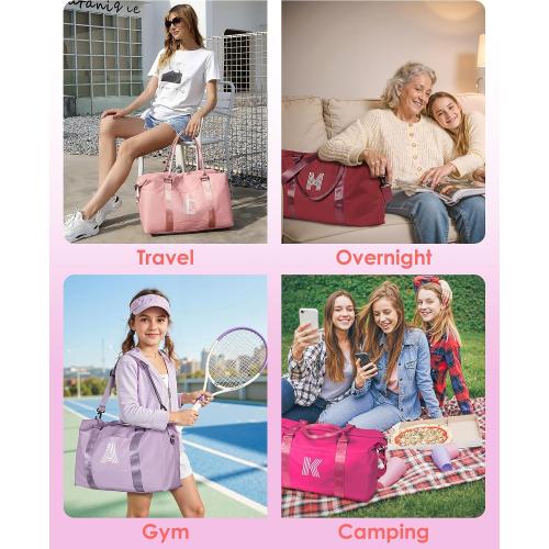 Tween Girl Trendy Stuff, Birthday Gift, Girls Initial Travel Bag, Sports Bag, Monogrammed Bags for Girls, Personalized Weekender Bag, Monogram Overnight Bag Gift for Her (Letter E)
