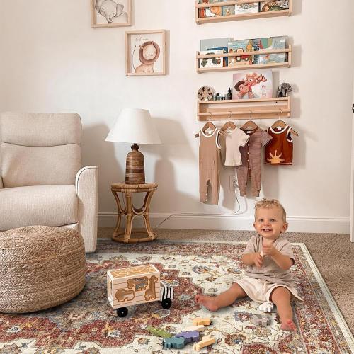 Washable Oriental Area Rug - Rugs for Living Room Soft Carpet for Bedroom Waterproof Floral Distressed Indoor Stain Resistant Non-Shedding Floor Carpets (orange ?)