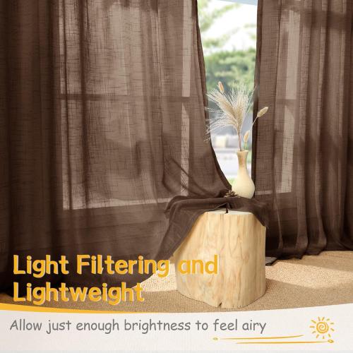 YoungsTex Brown Linen Curtains 84 Inch Length for Living Room - Chocolate Light Filtering Drapes Semi Sheer with Rod Pocket Back Tab for Bedroom, 2 Panels, 52 X 84 Inch