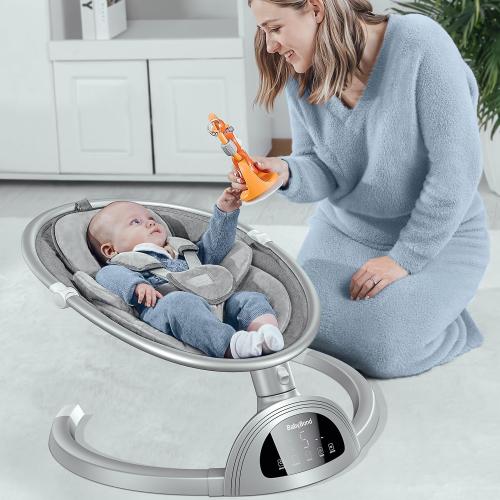 BabyBond Baby Swings for Infants, Bluetooth Infant Swing , 3 Seat Positions, 5 Point Harness Belt, 5 Speeds and Remote Control - Portable Baby Swing for Indoor and Outdoor (Silver)