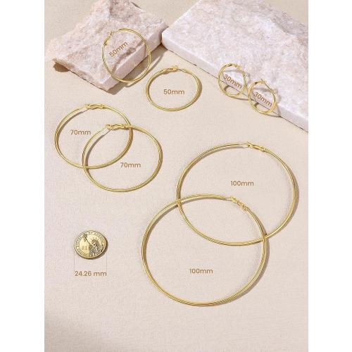 KeyStyle Gold Hoop Earrings for Women, Stainless Steel Hoops Earring Lightweight Loops, 2 mm Thick Hypoallergenic Circle Endless Thin Hoop (30 mm,50 mm,70 mm,100 mm)