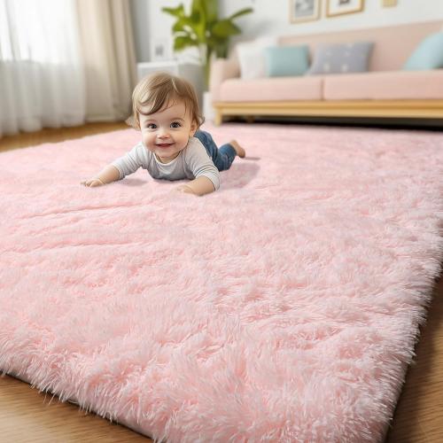 Pink Area Rugs for Bedroom Girls, Living Room Decor, Fluffy Fuzzy Shag Rug 4x6 for Kids Room, Soft Cute Indoor Floor Carpet for Baby, Teen, Nursery, Preppy Dorm, Playroom, Plush Aesthetic Bedside Rug