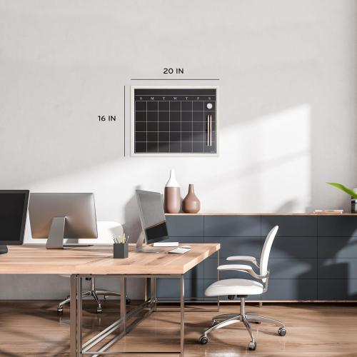 U Brands Magnetic Chalk Calendar Board, 16 x 20, Whitewashed Wood Style Frame, Includes Chalk Pencils and Magnets