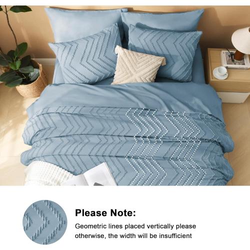 Litanika Grayish Blue King Size Comforter Set with Sheets - 7 Pieces Bed in a Bag King Chevron Tufted Complete Bedding Sets with Comforter, Sheets, Pillowcases & Shams